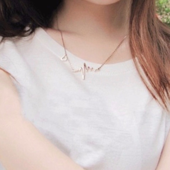 Gold EKG Heartbeat Necklace - Picture 3 of 3